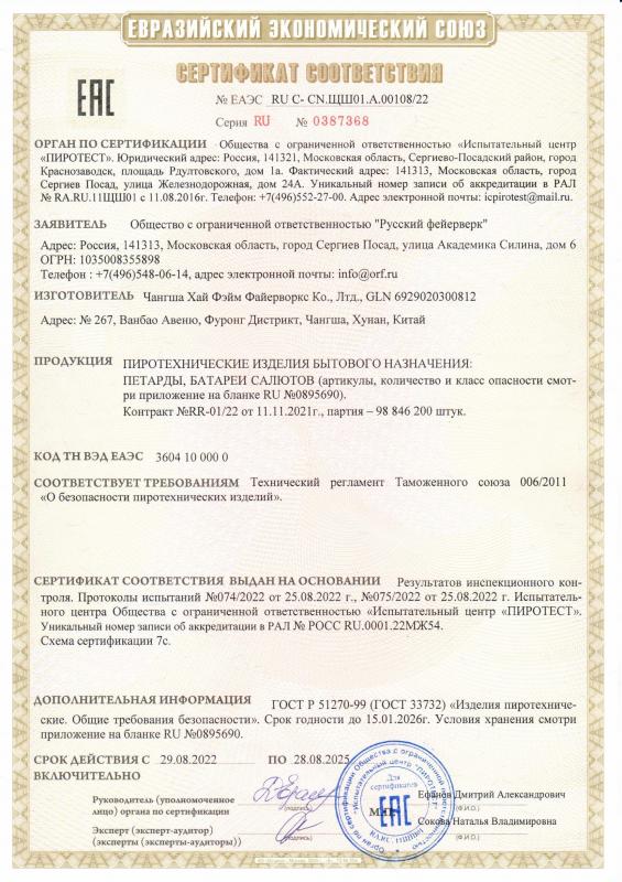 Сертификат соответствия RU C-CN.ЩШ01.А.00110/22