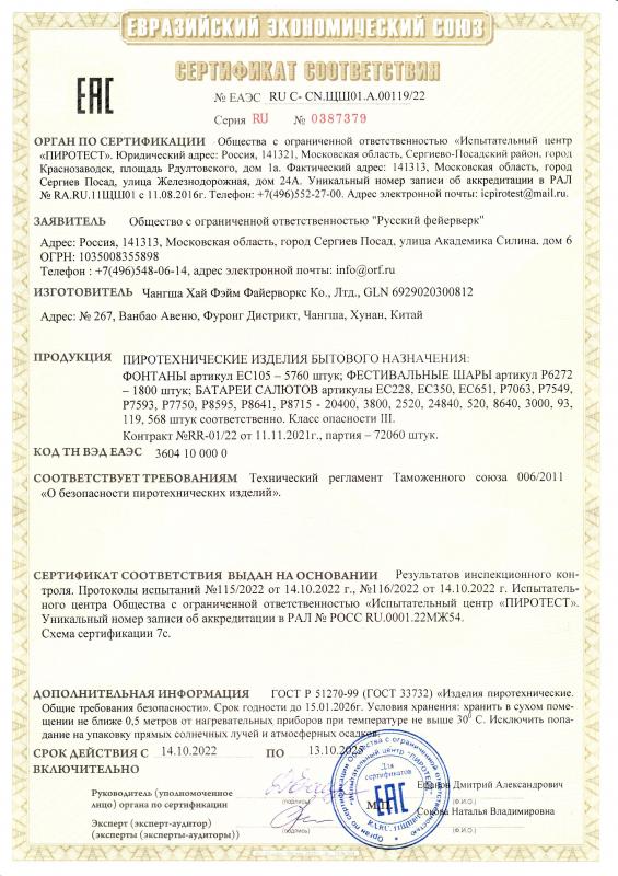 Сертификат соответствия RU C-CN.ЩШ01.А.00119/22 